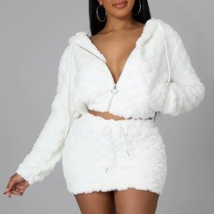 Fluffy White Skirt Set with Jacket